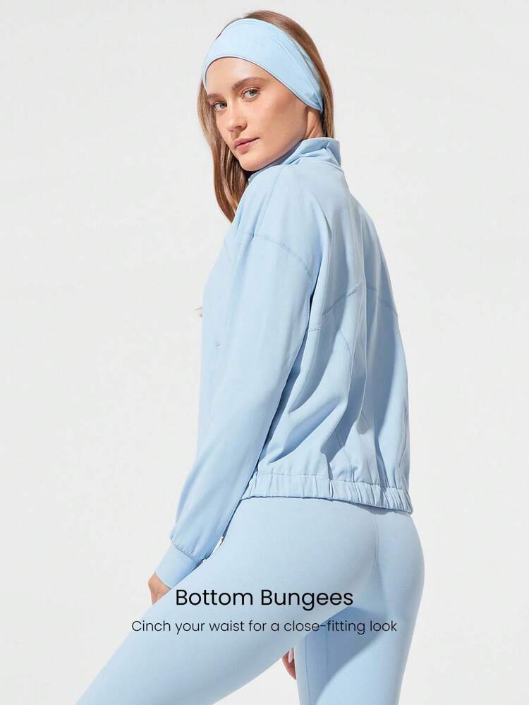 Sweat-Wicking Quick-Dry Take A Stand Collar Sport Long Sleeve Jacket With Hidden Pockets Thumbholes Daily Casual  Spring Summer
