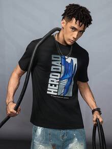 Transformers X SHEIN Men's Letter Graphic Round Neck Short Sleeve T-Shirt, Summer - Black - View 5
