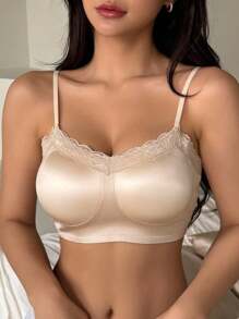 DAZY Lace Patchwork Slight Push-Up Adjustable Spaghetti Strap Women Bra