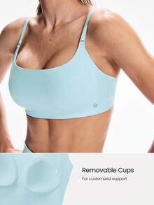 GLOWMODE Sujetador deportivo sin espalda con tecnología de ajuste en 4 direcciones, elástico y suave, con copas extraíbles, para yoga y uso diario - Azul Agua - Ver 3