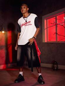 A Nightmare on Elm Street X SHEIN Men's Letter Graphic Round Neck Short Sleeve T-Shirt, Summer - White - View 6