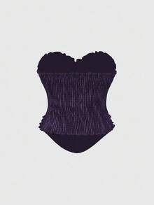ROMWE Goth Gothic Style Striped Fabric Bow-Tie Strap Women's Bustier Top, Purple