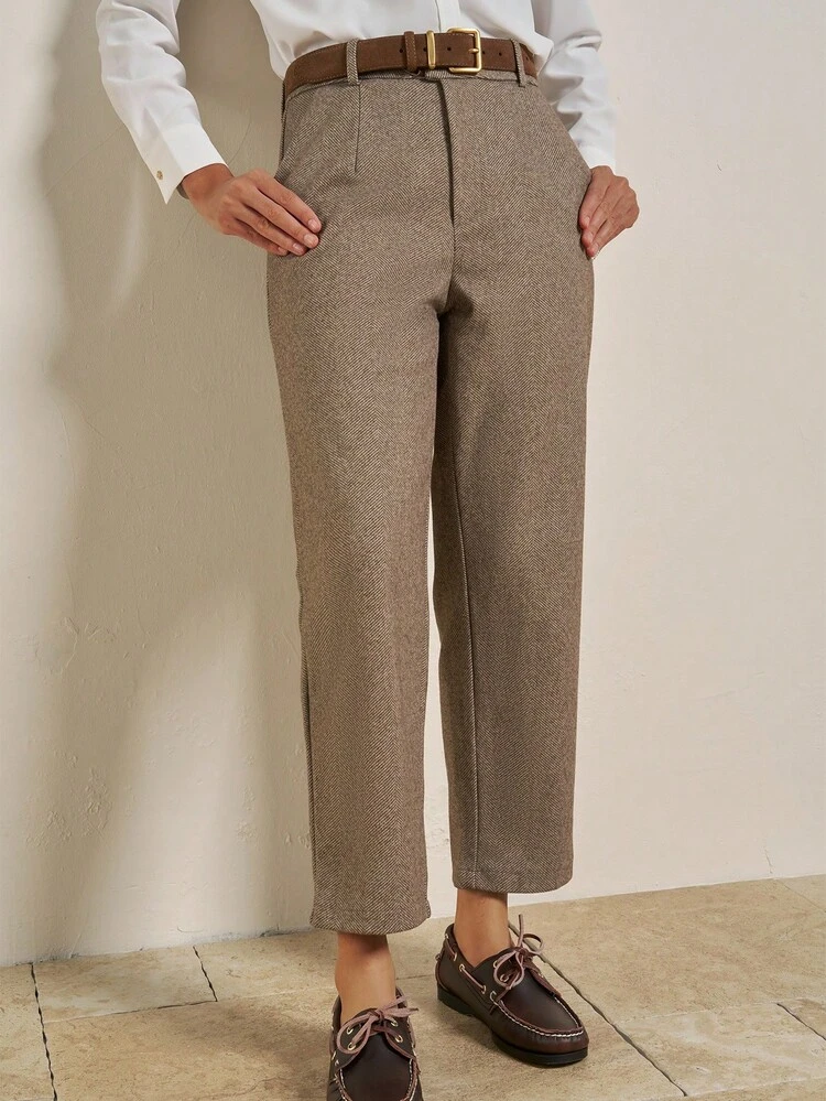 Calça Casual Feminina Tipo Harém com Botões e Bolsos na Frente - Café - Visão 1