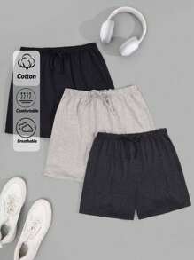 RueChic Women 3 Packs Multicolour Fake Drawstring Detail Homwear Shorts Set - Multicolor - View 1