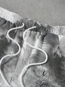 PAVTROS 男士复古扎染印花裤日式裤装图案运动裤男士艺术裤扎染裤宽松运动裤，2000 年代风格，适合秋季 - 彩色 - 查看 3