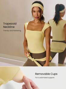 GLOWMODE FeatherFit™ Full Underarm Hip Length Square Neck Basic Tank Top Low Impact Yoga Pilates Studio Daily Removable Cups Valentine's Day