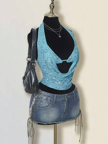 SHEIN ICON 女士性感低胸亮片派对吊带背心 - 白色 - 查看 8