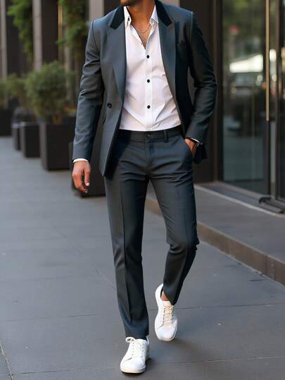 Manfinity Mode 男士修身双排扣西装套装