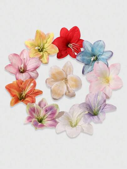 ROMWE Fairycore 10pcs Bohemian Style Faux Lily Flower Hair Clips, Fresh & Sweet, Suitable For Daily Life, Beach Vacation, Outdoor Travel, Women Hair Accessories