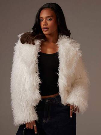 Athîral 女士纯色仿皮草夹克，秋冬时尚