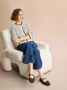 Rosivie 女士圆头复古芭蕾风格黑白撞色玛丽珍高跟鞋，休闲春季穿搭 - 黑色 - 查看 2