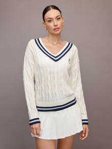 Activina Women's Casual Colorblock Striped Knit Sweater