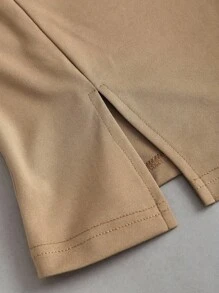 Sweetra 2pcs Office Lady Minimalist Long Sleeve Shirt And Straight Leg Pants Set, Autumn Fall Cloth For Women - Khaki - View 5