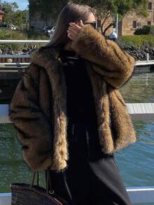 DAZY Women's Warm Faux Fur Collar Jacket For Autumn/Winter Women Coats - Brown - View 4