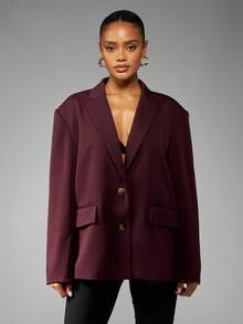 MISSGUIDED Áo khoác vest công sở nữ màu đỏ tía cỡ lớn cài một nút chuyên nghiệp, trang phục công sở cổ điển trang trọng mùa thu đông - Màu Đỏ Sâu - Xem 5