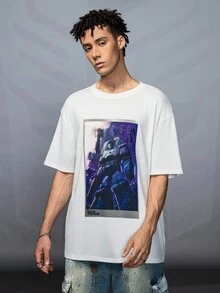 Transformers X SHEIN Men's Casual Robot Graphic Round Neck Short Sleeve T-Shirt, Summer - White - View 5