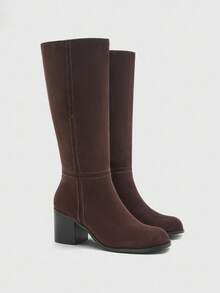 CUCCOO BIZCHIC Women's New Fashion Commuter Casual Lace-Up Buckle Thick Heel British Rider Motorcycle Mid-Calf Boots - Brown - View 6