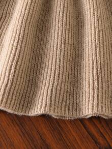 SHEIN Baby Girls Khaki High Collar Pullover A-Line Sweater Dress, Soft Knit Fabric Suitable For Outdoor & Indoor Wear, Autumn/Winter Fall - Khaki - View 6