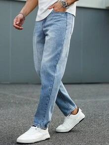 Manfinity Homme 男士休闲复古蓝色牛仔裤 - 中等水洗藍 - 查看 8