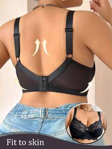 SHEIN 1pc Plus Size Lace Patchwork Underwire Lingerie Bra, Lift - Black - View 2
