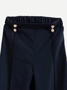 Elladie kids Young Girl Waist Button Design Toothpick Striped Wide Leg Loose Pants Fall Winter