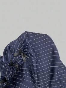 ROMWE Grunge Punk Áo cánh tay ngắn phối ren họa tiết sọc ôm eo cỡ lớn dành cho nữ - Màu xanh hải quân - Xem 6