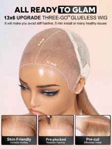 ALL READY WIG 灰蜜金色升级版 13x6 无胶蕾丝前假发 波浪卷发 雷米真人发假发 预剪耳到耳蕾丝假发 皮肤融化 女士适用 - S613/Yellow - 查看 6