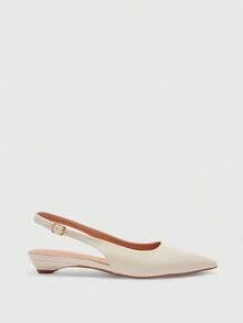 CUCCOO BIZCHIC Women's Pointed Toe Low Heel Flat Slingback Shoes, Minimalist Style Comfortable Beige Color Backless Flats, Suitable For Work And Commute For Christmas - Beige - View 7