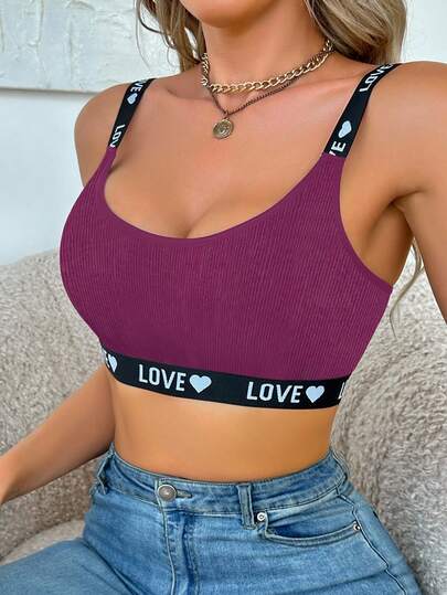 Women's Contrast Color Letter Jacquard Comfortable Bra For All-Day Comfort