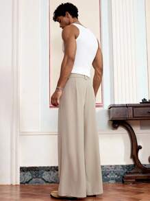 Manfinity VCAY Regular Fit Men's Fashionable Casual Deconstructed Pleated Design Relaxed Fit Wide Leg Long Pants - Grey - View 2