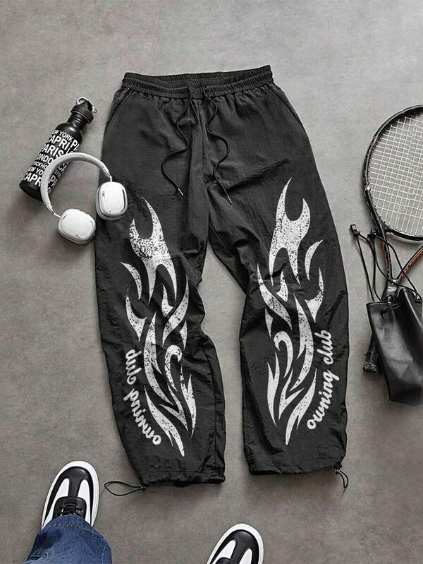 Sport MetroGents Pantalones deportivos para hombres con cordón en la cintura y gráfico de letras