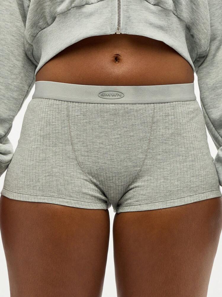 SUMWON WOMEN Ribbed High Waist Boyshort Brief With Elastic Band