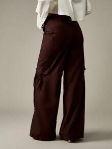 MISSGUIDED 阔腿工装裤，带抽绳细节，褶饰口袋，高腰街头风，秋冬长裤，时尚潮流下装 - 棕色 - 查看 2