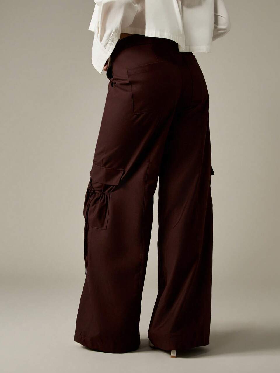 MISSGUIDED Wide Leg Cargo Pants With Drawstring Detail Ruched Pockets High Waisted Streetwear Fall Winter Trousers Fashion Statement Bottoms