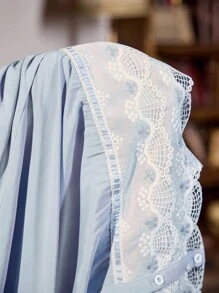 PalaceNights Palace Nights Embroidered Trim Patchwork Vintage Palace Style Plus Size Nightgown + Robe Set, Fall Clothes - Baby Blue - View 7