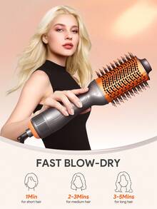 JMMO 一步式丰盈热风梳，热风梳，吹风造型梳，轻松打造沙龙级造型，四合一吹风造型器，可吹干、拉直、卷发、打造蓬松造型，内置护发成分，令秀发亮泽柔顺，快速吹干，三档温度可调，不拉扯、不打结、不缠绕，适用于各种长度和质地的卷发造型，适合时尚女性化妆、派对、海滩、旅行、露营等户外活动。