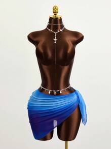 Zestiva Women Ombre Tie Waist Cover Up Skirt (Random Print) Summer