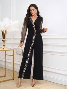 Ellevyn 女士优雅豹纹长袖连衣裙，适合派对、约会、舞会等秋季场合，豹纹万圣节女装 - 彩色 - 查看 8