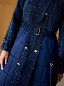 MOTF PREMIUM 系腰带双排扣夹棉大衣 - 寶藍色 - 查看 2