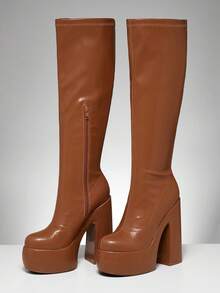 SHUZIA Women's Stylish Sleek Design Knee-High Boots - Brown - View 2