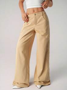 SHEIN ICON Pantalon ample à jambes larges style Baern - Kaki - Voir 2