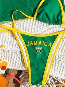 Swim Mod 3pcs Spring Break Women Swimsuit Set, Green Strap Top And Thong Bottoms, Casual Round Neck Short Sleeve Top, Festival Boho Bikini Swimwear Set - Green - View 4