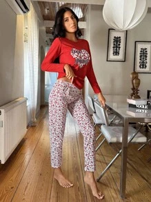 RueChic 100%Cotton Heart & Slogan Graphic PJ Set - Red - View 4