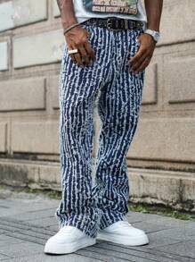 PAVTROS Manfinity Streetrush Men's Jacquard Straight Leg Flare Wide Leg Jeans