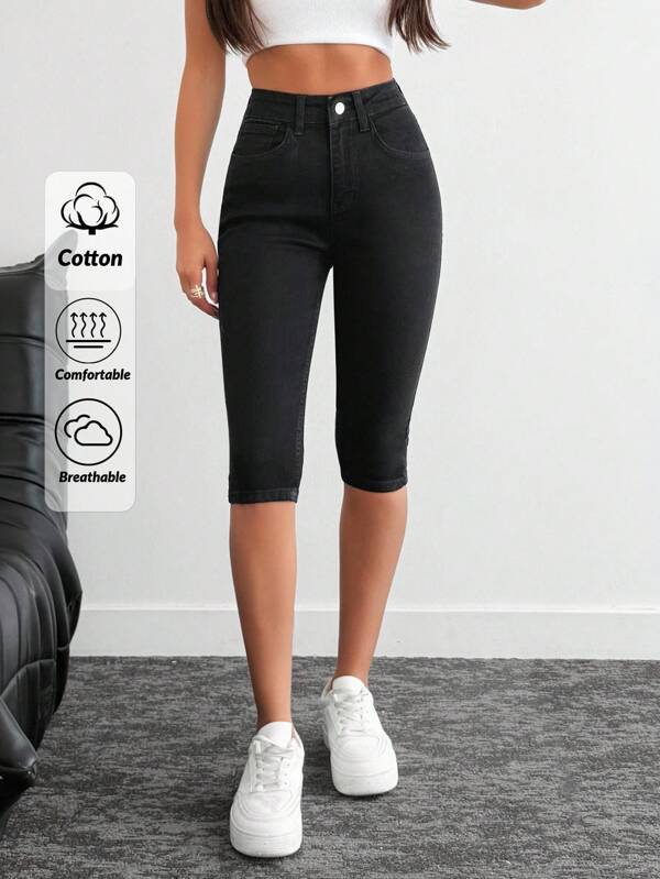 EURMUSE WOMEN BLACK COLOR JORT STRETCH FABRIC SUMMER VIBE Women Short Set Petite Jeans For Women Jeans For Women Black Jeans For Women