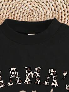 SHEIN Happikins 2pcs Toddler Girls' Casual Leopard Print "MAMA'S GIRL" Letter Graphic Long Sleeve Sweatshirt And Pants Set, Cartoon Print, Suitable For Autumn/Winter Fall - Multicolor - View 4