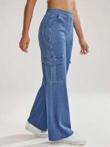 Flexra Women's Casual Multi-Pocket Denim Cargo Jeans