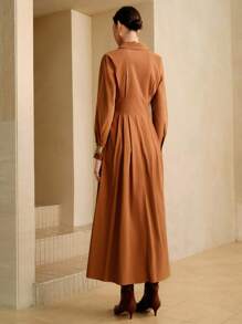 Aveloria Women's Half-Open Shirt Collar, Waist Pleated Design, Daily Workplace Commuting Casual Dress Toffee Color Shirt Dress Teacher Outfits For Women Business Casual Woman Office Outfits For Women Work Outfits For Women Work Dresses For Women Fall Women Clothes Fall Outfits Women Fall Autumn Clothes Maillard Style