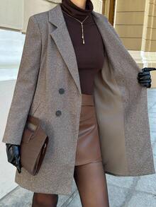 Lavishia Brown Long Sleeve Women's Overcoat, Fashionable For Commuting Office Outfits For Women Work Outfits For Women Work Clothes Women Business Professional In Fall/Winter