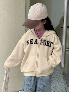DAZY Young Girls Hooded English Text Korean Style Long Sleeve Sweatshirt, Autumn/Winter - Apricot - View 6